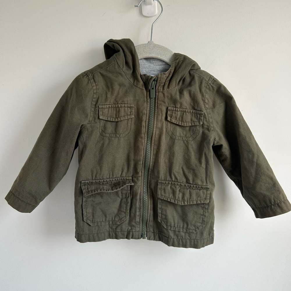 Kids Hooded Utility Jacket - Olive Green